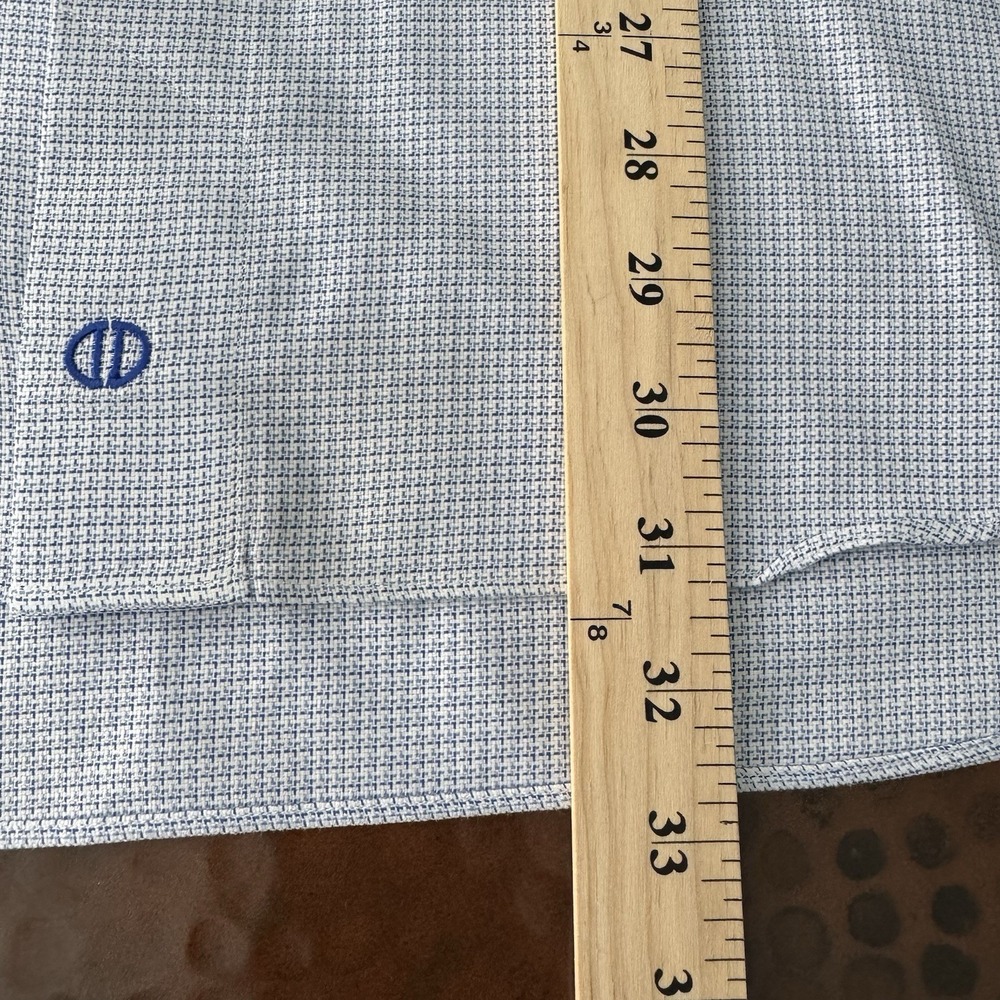 David Donahue Trim Dress Shirt Men XL 17 32/33 White Blue Micro Check Cotton - Picture 12 of 12